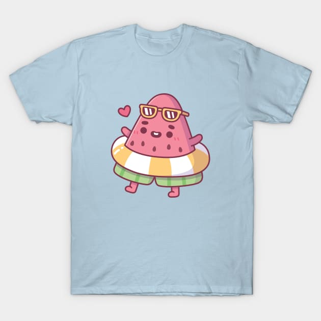 Cute Watermelon With Sunglasses And Pool Float Summer T-Shirt by rustydoodle